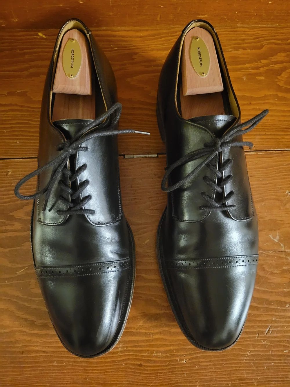 Johnston & Murphy Black Cap-Toe Derby Shoes